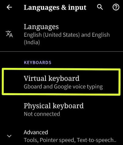 Virtuelle Tastatureinstellungen in Android 10-Geräten
