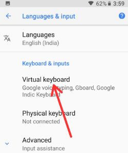 Virtuelle Tastatureinstellungen in Android Oreo