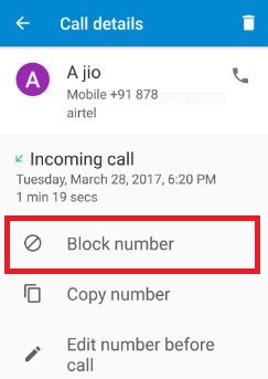 So blockieren Sie Nummer in Android 7.0 Nougat Telefon