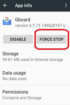 Force Stop Gboard App in Android Nougat 7.0