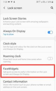 Passen Sie FaceWidgets auf dem Sperrbildschirm Samsung A50 an