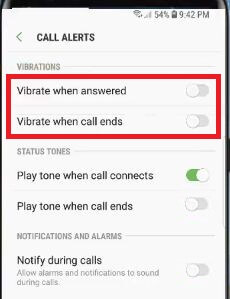 Deaktivieren der Vibration bei Anruf, die in Galaxy S9 und S9 plus beantwortet wurde